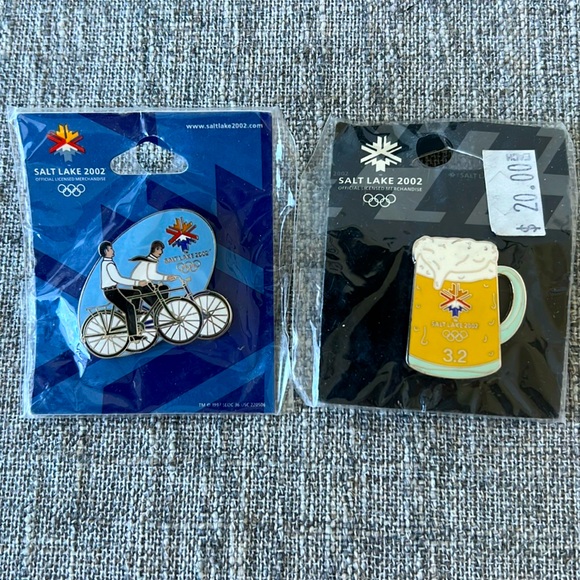 Salt Lake 2002 Olympic Collectible Pins - Tandem Bicycle & 3.2 Beer Mug - Picture 1 of 6